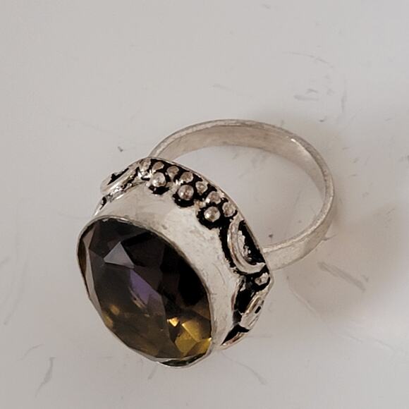 Sterling Silver Size 9.25 Amethyst and Citrine Oval Ring - Statement Jewelry - Picture 3 of 11